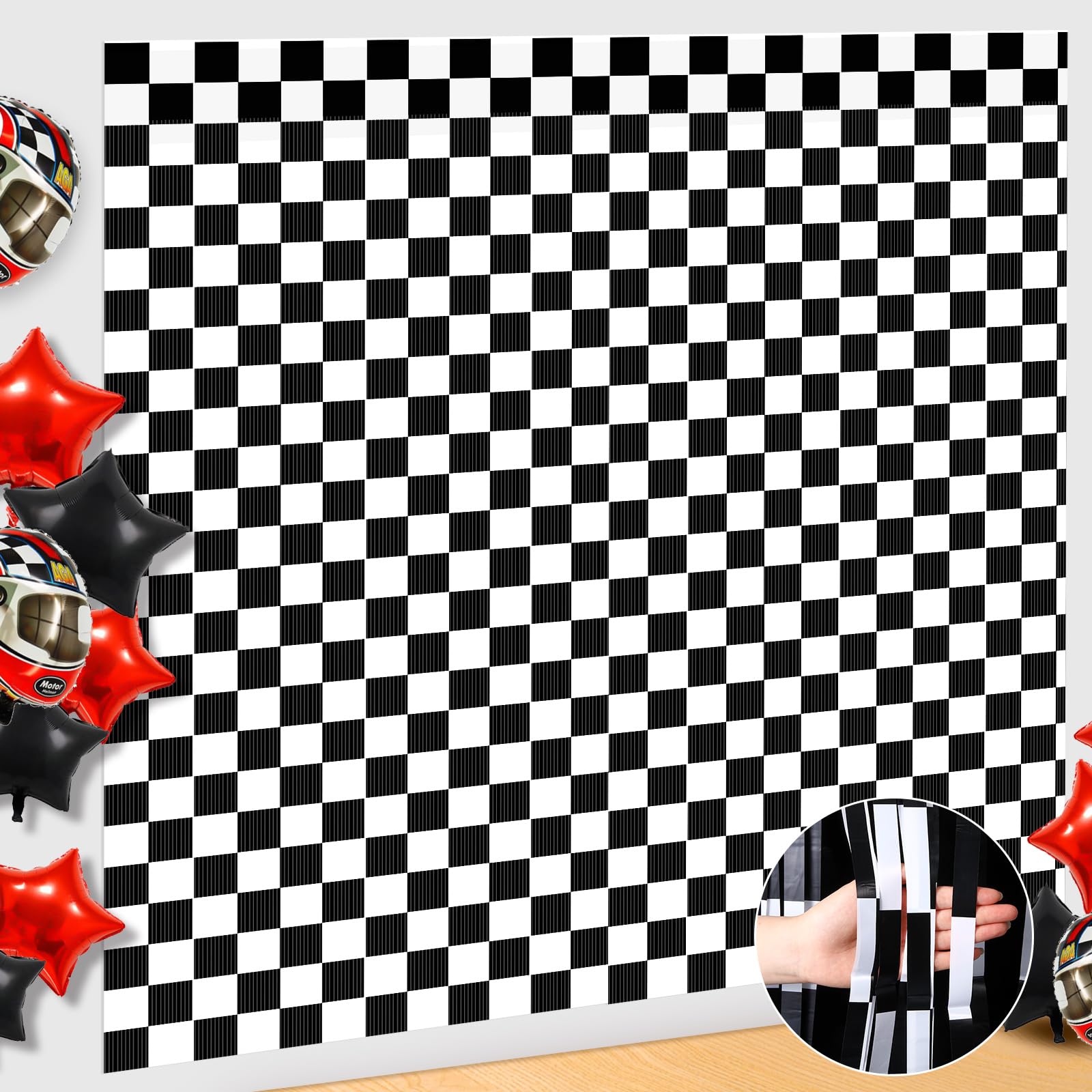 Car Raffle Backdrop WovWeave 2 Pack Race Car Checkered Backdrops Birthday Decorations Black ...