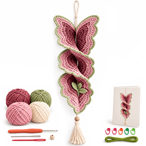 WovWov Crochet Kit for Beginner, Butterfly Spiral Hanging Decor Beginner Knitting Kits Includes Step-by-Step Tutorials and Extra Yarn, all accessories Beginner Crochet Kits for Kids Adults