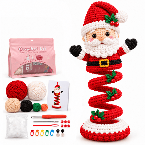WovWov Crochet Kit for Beginners, Christmas Beginners Crochet Kits Snowman&Santa Claus Style 35%Extra Yarn, all accessories – Includes Step-by-Step Video Tutorials