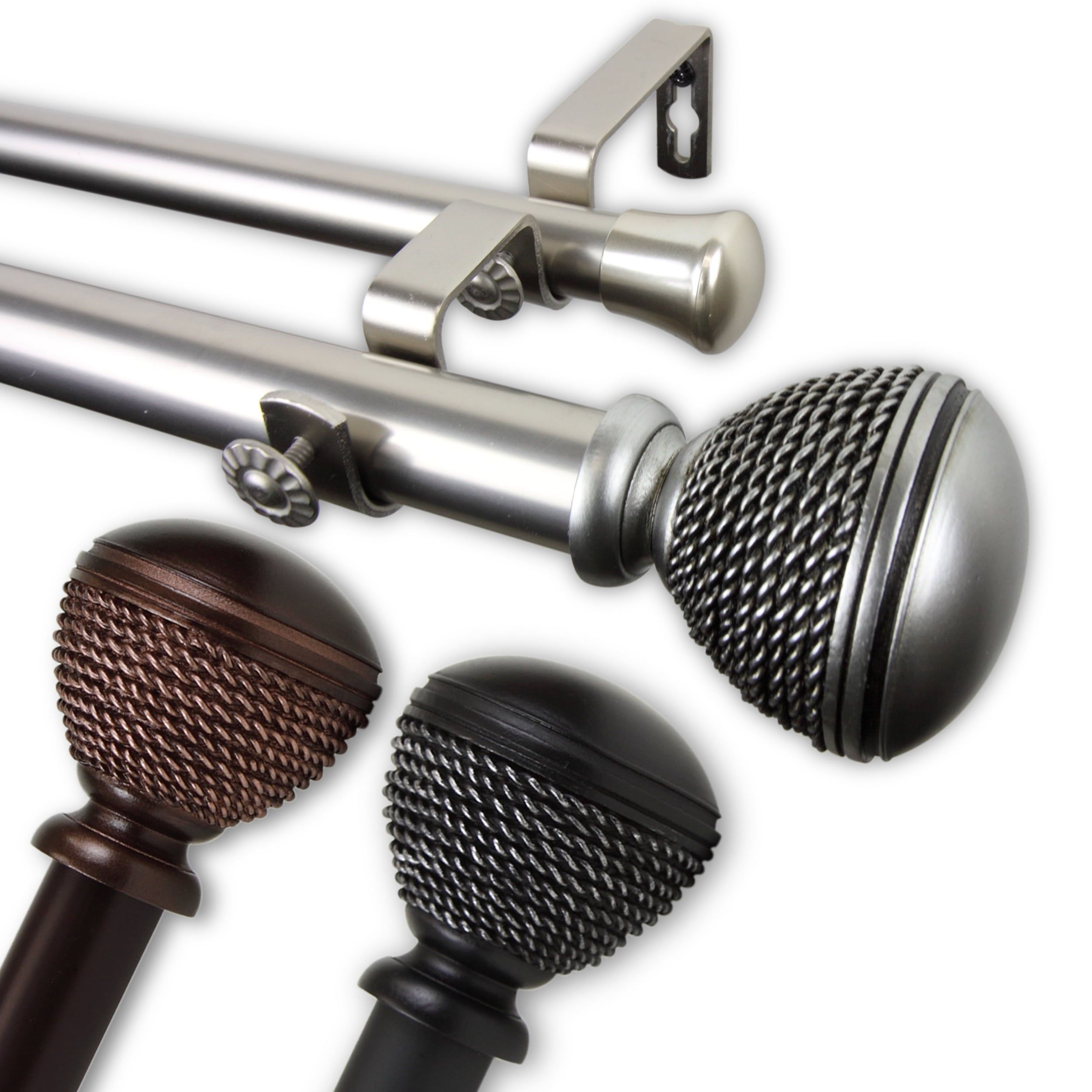 Woven 1" Double Curtain Rod 120-170 inch - Satin Nickel