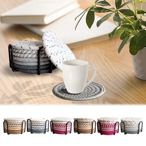 Woven Absorbent Beverage Coasters Set, Natural Rope Drink Coasters for Hot & Cold Cups, Heat-resistant Up to 210°f, Soft Non-scratch Protective Table Mats for Home Office Decor, Topliu
