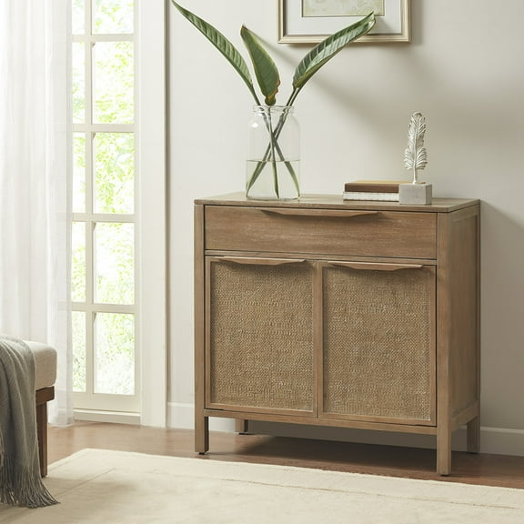 Woven Accent Chest In Solid Wood - Cane Webbing Front, Hidden Lock, Reclaimed Finish, Practical And Functional Design Palisades Cabinet Wood, Doors, Captivating Storage