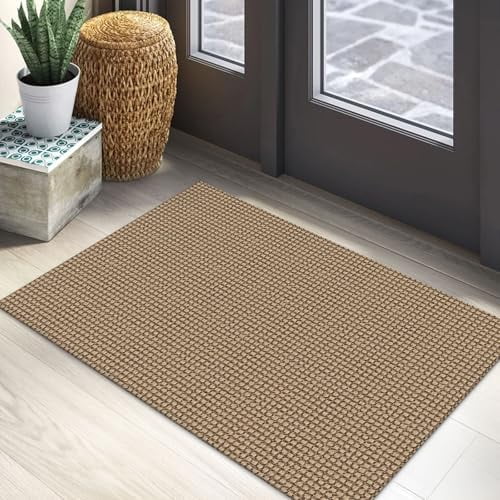 Woven Area Rug 2x3 Ft Washable Rugs for Entryway Braided Non Slip Throw Rugs Door Mat Indoor Outdoor Entrance Small Cotton Woven Carpet for Kitchen Foyer Front Door, Orange/Tan/Brown