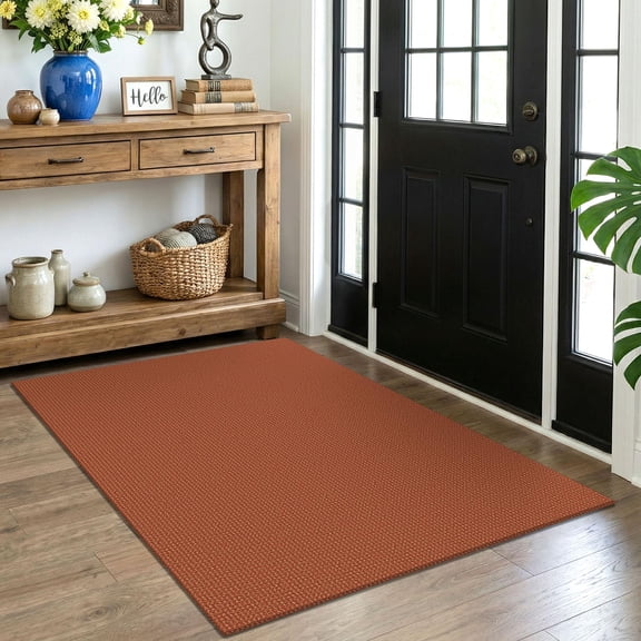 Woven Area Rug 4x5 Ft Washable Rugs For Entryway Non Slip Braided Throw Bedroom Carpet Cotton Entry Floor Carpets Dining Room Living Rustic Orange/tan