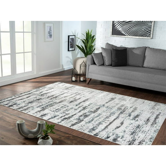 Woven Area Rug, 5' x 8' Area Rugs with Rubber Antislip Back, Soft Floor Carpet for Living Room Bedroom Office, Machine Washable Rugs, Gray
