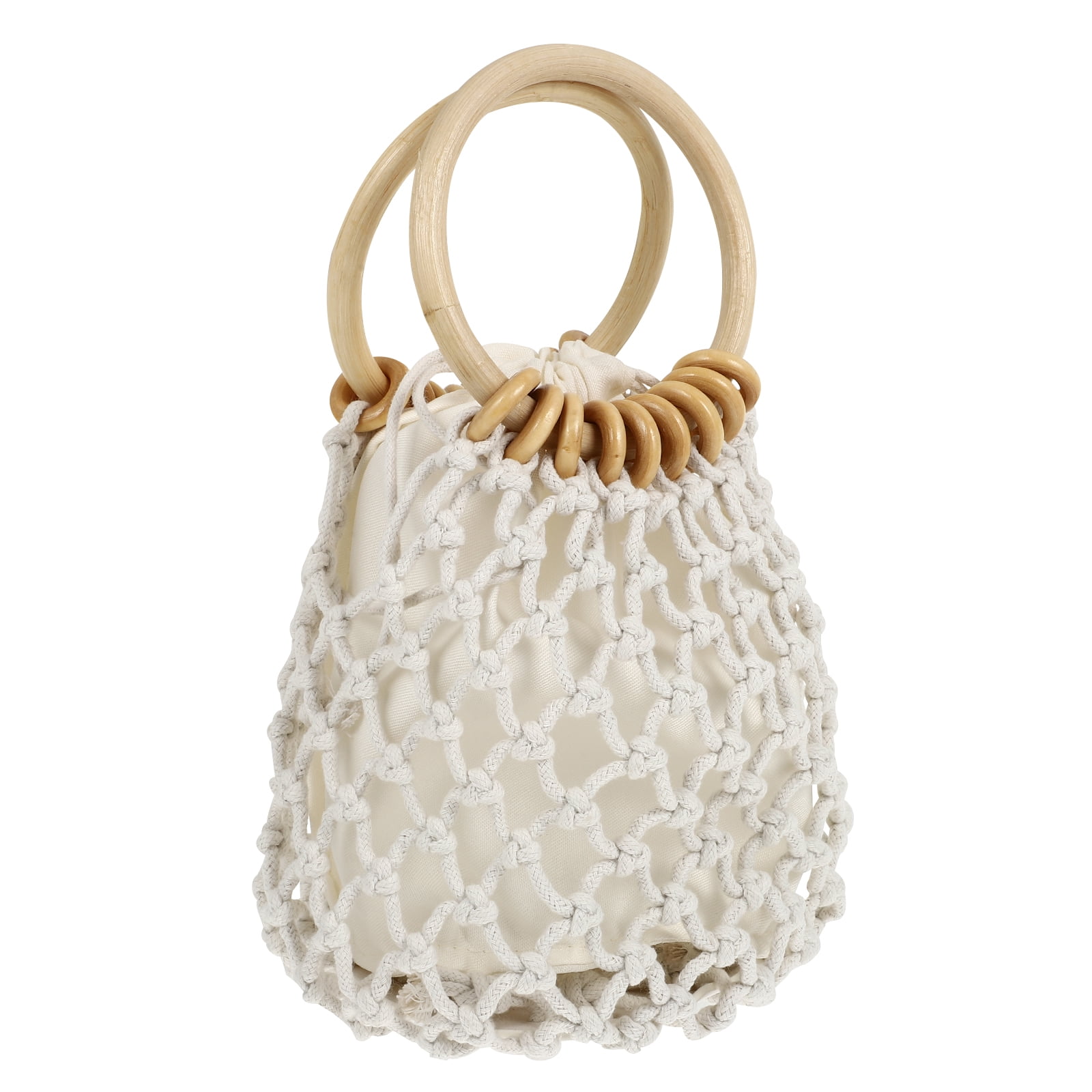 Woven Bag Crochet Rattan Beach Hand Carry Sunglass Stand White Cotton