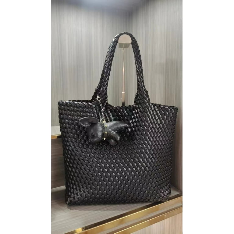 Woven Bag for Women Vegan Leather Tote Bag Large Summer Beach Travel Handbag and Purse Retro Handmade Shoulder Bag No pendants included Hand woven bag large capacity shoulder underarm AA Walmart