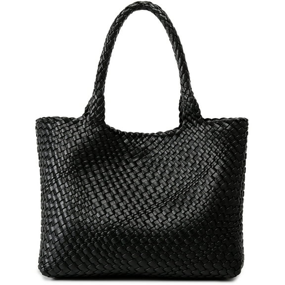 Woven Bag for Women, Fashion Top Handle Shoulder Bag Vegan Leather Shopper Bag Large Travel Tote Bag