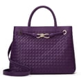 thumbnail image 1 of Woven Bag for Women Shoulder Purse: Vegan Leather Handbag - Handmade Tote Bag - Elegant Satchel Bag with Bowknot (Purple Color), 1 of 7
