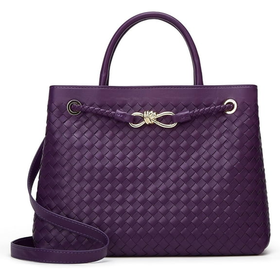 Woven Bag for Women Shoulder Purse: Vegan Leather Handbag - Handmade Tote Bag - Elegant Satchel Bag with Bowknot