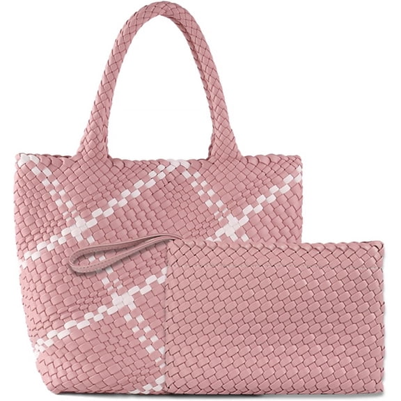 Woven Bag for Women Vegan Leather Tote Bag Large Summer Beach Travel Handbag and Clutch Retro Handmade Shoulder Bag