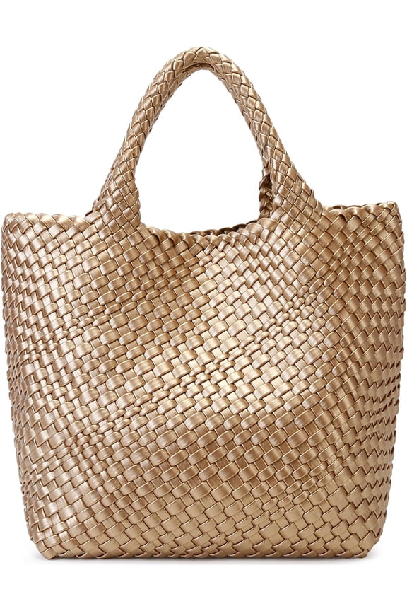 Woven Bag for Women, Vegan Leather Tote Bag Large Summer Beach Travel Handbag and Purse Retro Handmade Shoulder Bag