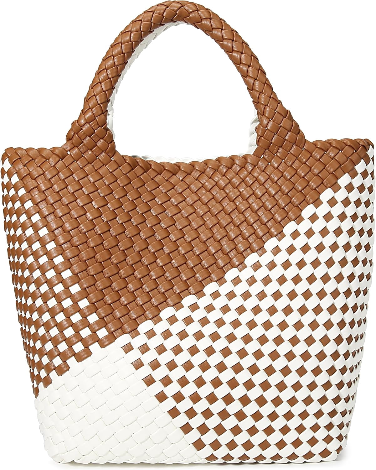 Woven Vegan Leather Tote Bag For Women - Large Retro Handmade Shoulder Bag, Light Pink, Beach & Travel - View #6