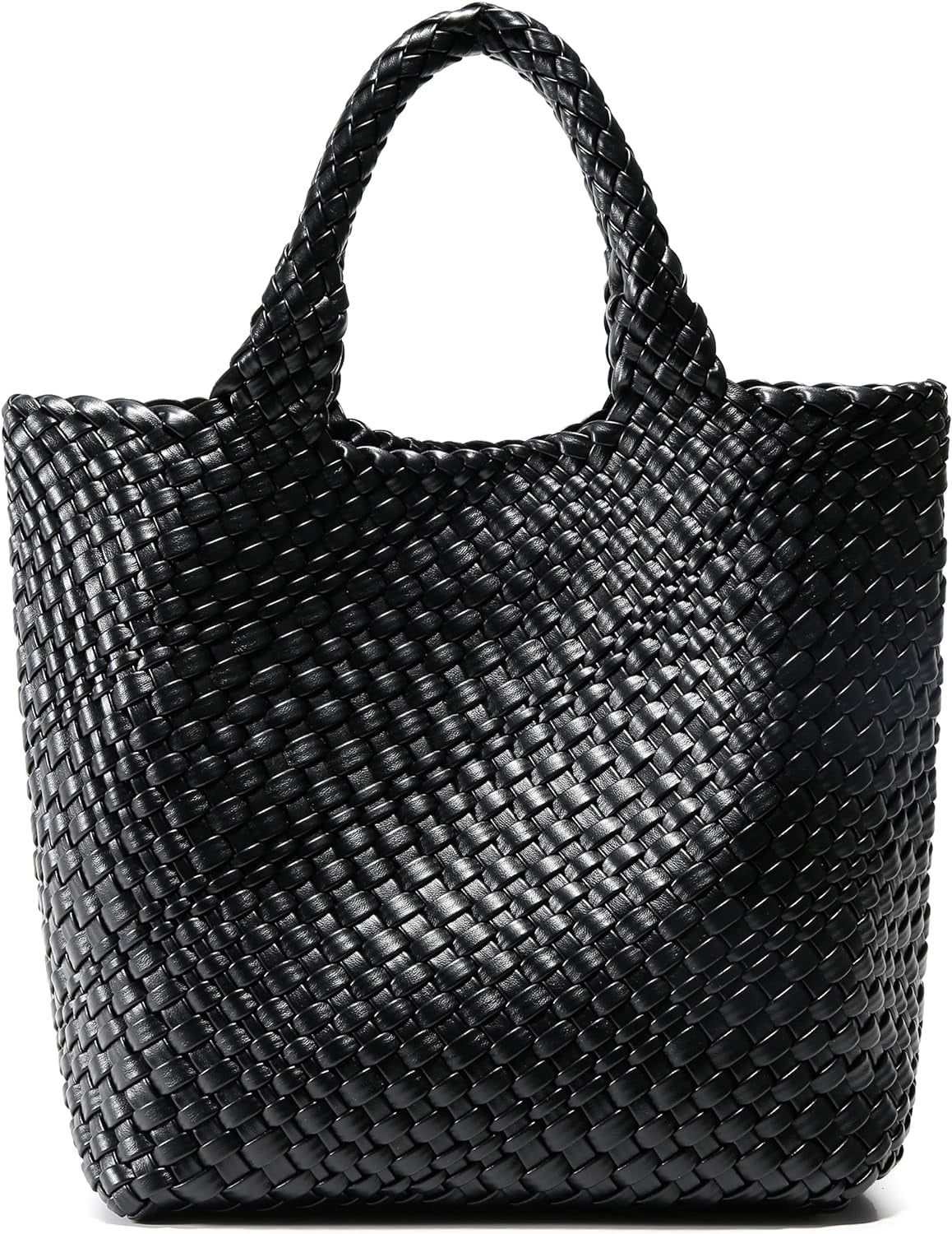 Woven Bag for Women, Vegan Leather Tote Bag Large Summer Beach Travel Handbag and Purse Retro Handmade Shoulder Bag