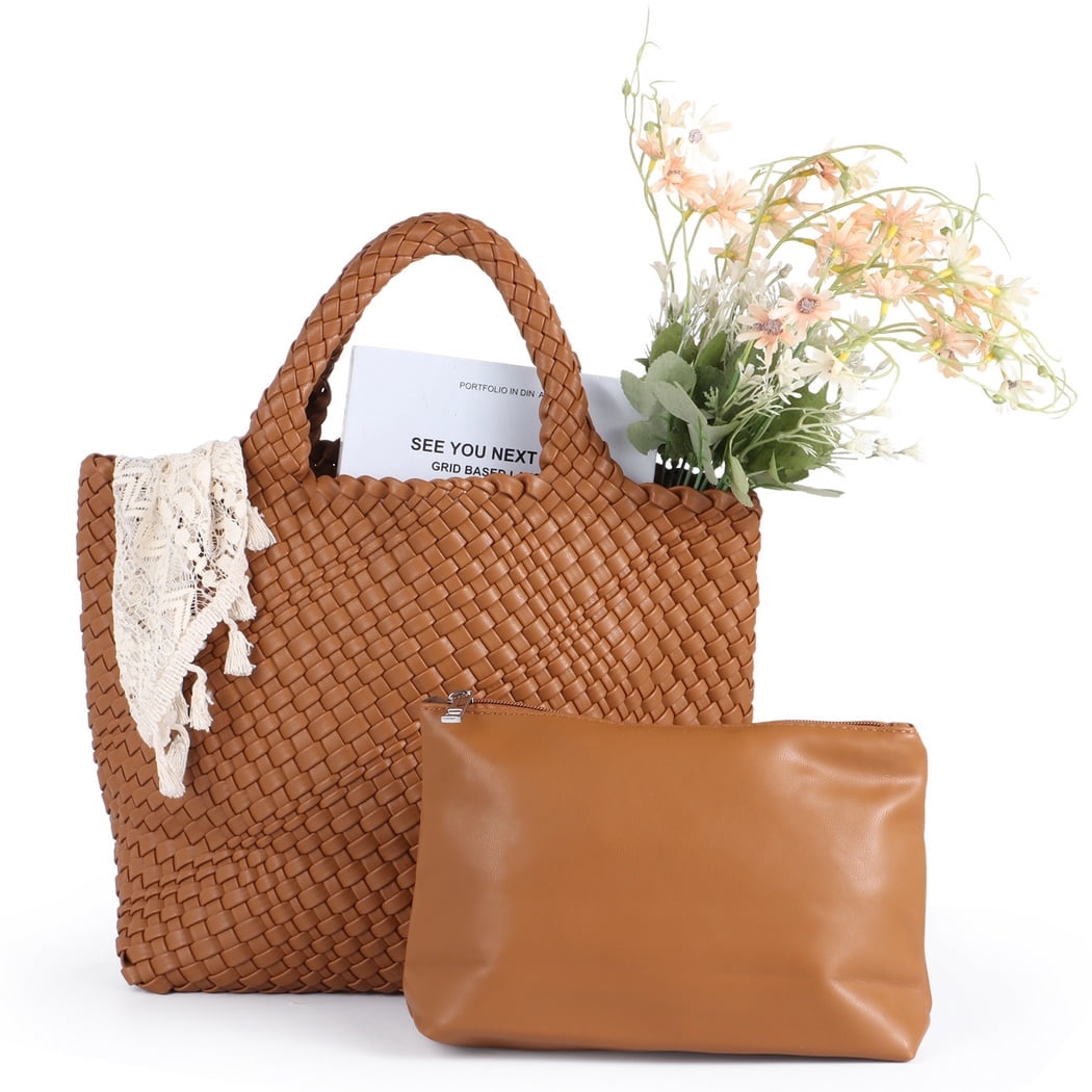 Women's Woven Tote Bag - Vegan Leather Hobo Purse With Top Handle, Magnetic Closure, Roomy Interior - View #10