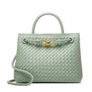 Woven Bags for Women Crossbody Handbag Vegan Leather Small Tote Purse - Trendy Shoulder Handbags and Purses - Bowknot Satchel Purses Forest Green
