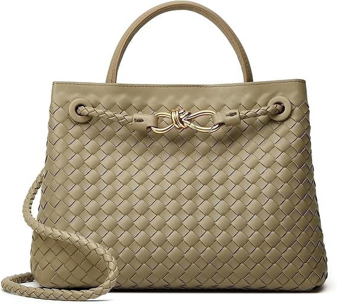 Woven Bags for Women Crossbody Handbag: Vegan Leather Small Tote Purse - Trendy Shoulder Handbags and Purses - Bowknot Satchel Purses (Green)