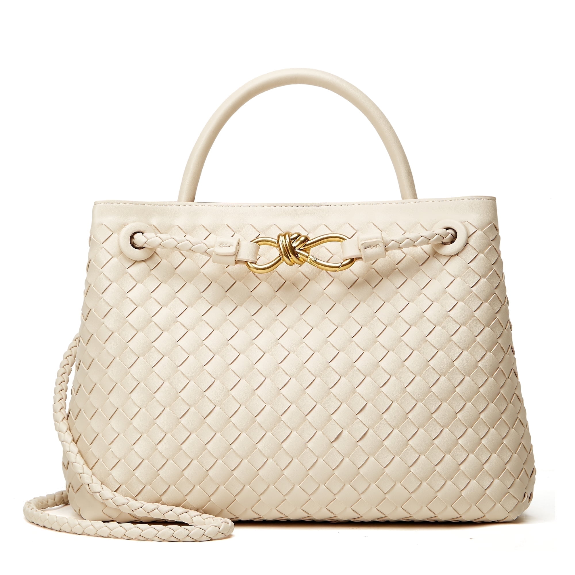 Woven Bags for Women Crossbody Handbag: Vegan Leather Small Tote Purse - Trendy Shoulder Handbags and Purses - Bowknot Satchel Purses (Seashell)