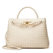 Woven Bags for Women Crossbody Handbag Vegan Leather Small Tote Purse - Trendy Shoulder Handbags and Purses - Bowknot Satchel Purses Seashell