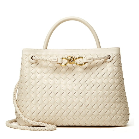 Woven Bags for Women Crossbody Handbag: Vegan Leather Small Tote Purse - Trendy Shoulder Handbags and Purses - Bowknot Satchel Purses (Seashell)