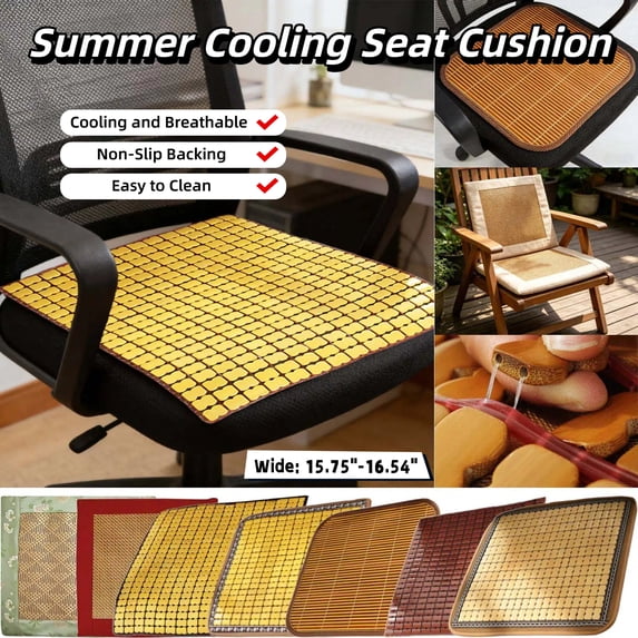 Woven Bamboo Lattice Seat Pad, Breathable Natural Summer Chair Cushion with Non-Slide Bottom, Durable Cooling Mat for Patio Furniture, Kitchen and Dining, 15.75", AKLJWH