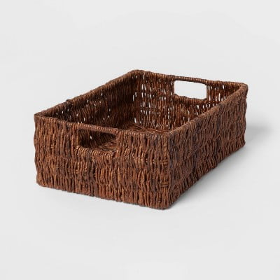 Woven Banana Bark Folio Bin - Rectangle Storage Basket, Brown, Renewable Resource, 17.12"x12.2"x6.29"