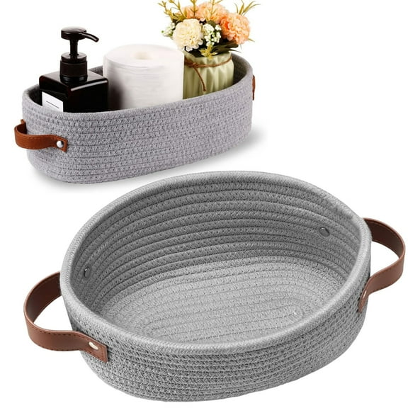 Woven Basket 13''x6''x4'' Small Baskets for Gifts Empty Tiny Storage Basket Mini Cotton Rope Shelf Baskets Gray Easter Basket Oval Decorative Dog Cat Toy Basket for Nursery Gift Baskets with Handle