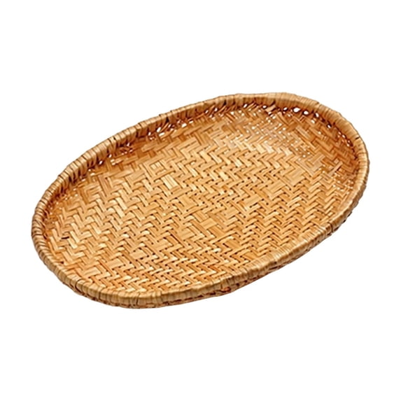 Woven Basket Bamboo Serving Tray Set Oval Wicker Bread Fruit Basket Rustic Farmhouse Decorative Storage Trays for Kitchen Dining Table