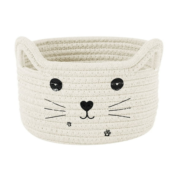 Woven Basket, Cotton Rope Toy Basket with Cat Design, Cute Animal Basket Gift Basket Large Cat Toy Basket Baby Laundry Basket for Towels, Blankets, Cute Basket for Cat Toys