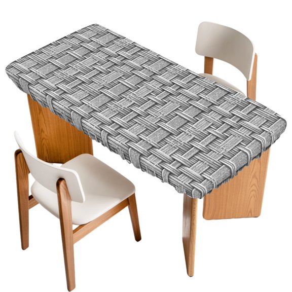 Woven Basket Fitted Rectangle Tablecloth 24" x 50" Rustic Minimalist Slate Gray Textured Weave Lattice Elastic Table Cloth Fits for 4 Foot Folding Tables Waterproof Table Cover for Picnic Camping