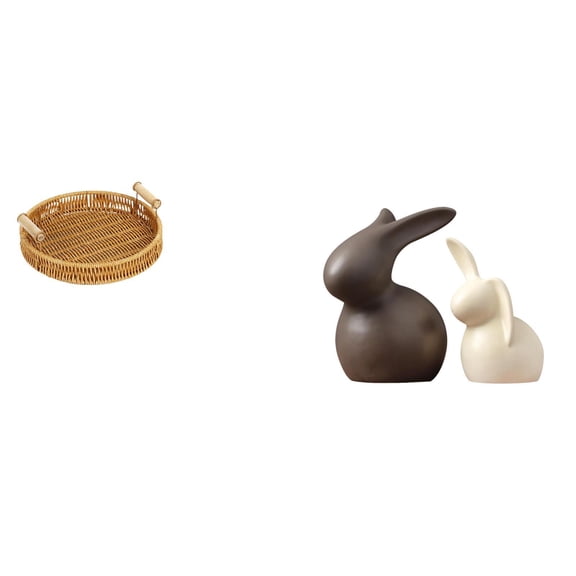 Woven Basket Fruit Bowl Bunny Decor Lightweight Ceramic Tabletop Display for Dining Room Garden