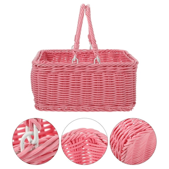FOLOYORI Woven Picnic Basket Pink 1Set 9.4X9.4X6.3In