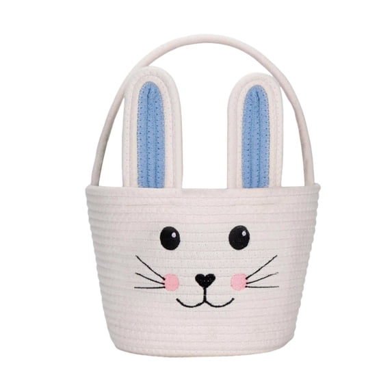 Woven Basket With Handle, Bunny Ear Basket, Easter Gift Container, Festive Easter Basket, Woven Holiday Basket, Easter Basket for Storage, Party Basket for Easter, Cute Woven Basket