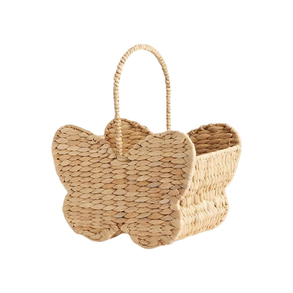 Woven Basket Handmade Straw Storage Basket with Handle Butterfly Shape for Easter Egg Hunts Spring Home Decor Wedding Centerpiece Gift Basket