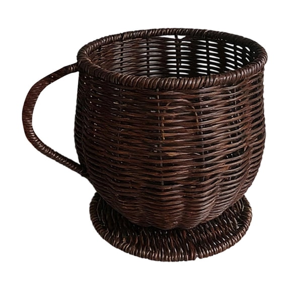 Woven Basket Mug Shaped Storage Basket for Desktop Organization, Rustic Fruit Holder and Countertop Storage