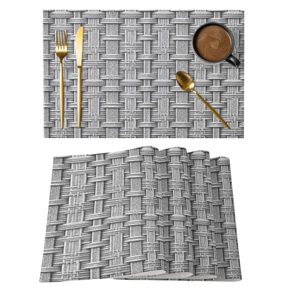 Woven Basket Placemats Set of 4, Rustic Minimalist Slate Gray Textured Weave Lattice Non-Slip Place Mats Washable Table Mats for Kitchen Dining Table Decorations Indoor/Outdoor
