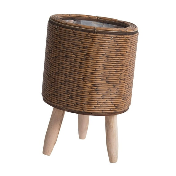 Woven Basket for Plant with Legs Basket Planter Flowerpot Rustic Rattan Basket Flower Pot for Balcony Apartment Drawing Room Decorations Cylinder Dark Brown