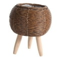 thumbnail image 1 of Woven Basket Plant Stand with Legs Basket Floor Planter Rustic Flower Pot Wooden Ball Dark Brown, 1 of 8