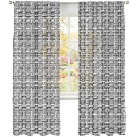 Woven Basket Sheer Curtains 108 Inches Long 2 Panels, Rustic Minimalist Slate Gray Textured Weave Lattice Semi Sheer Rod Pocket Window Curtains Light Filtering Drapes for Living Room Bedroom