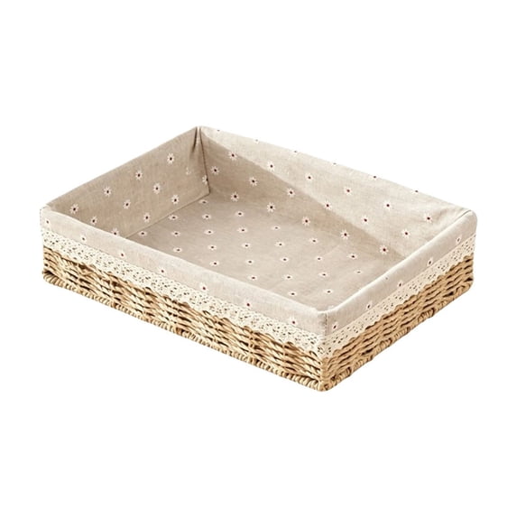 Woven Basket Storage Basket, 100% Polyester Imitation Vine Wicker Storage Baskets for Shelves, Durable & Washable, 11.8x7.87x2.76 in Multi-Purpose Tray for Clothes, Snacks, Home, Office