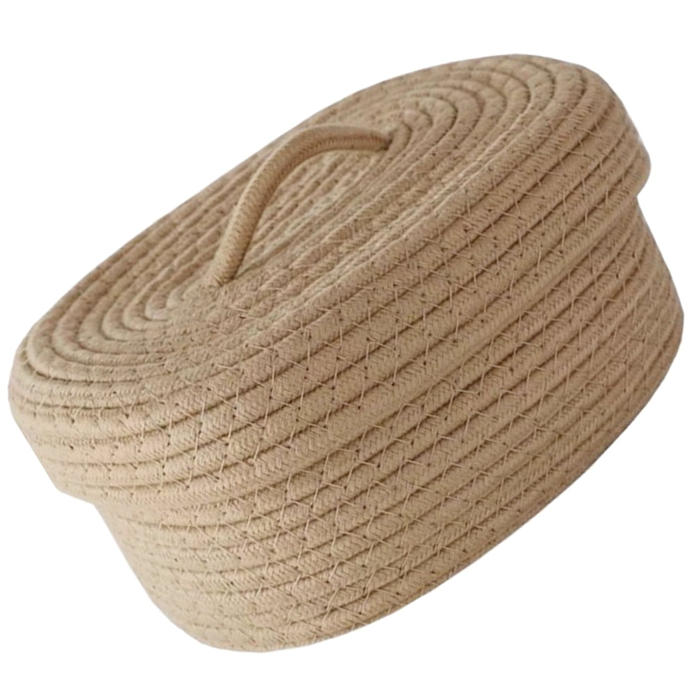 Woven Basket with Lid Cotton Rope Storage Hamper Jewelry Baskets Lids