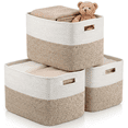 thumbnail image 1 of XUEYU 3 Pack Woven Baskets, 11"x11"x9" Cotton Rope Baskets, 18L Blanket Baskets for Storage, Cube Bin Square Shelves Organizer, Toy Basket or Storage Bins for Living Room, Baby Nursery (Brown&White), 1 of 7