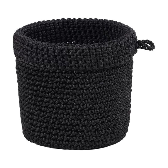 Handwoven Cotton Rope Wall Mounted Storage Basket Black 14x13cm, Handmade Hanging Organizer For Bedside Desktop