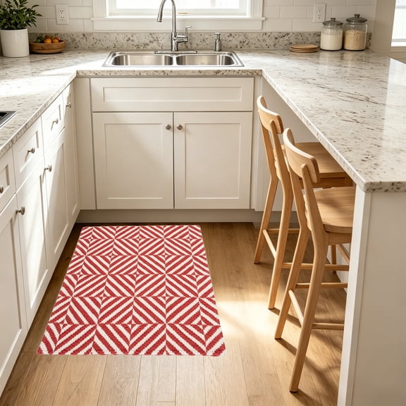 Woven Bathroom Mat, Soft Absorbent Non-Slip Rug, Quick Dry Low Profile Carpet for Entryway, Braided Cotton Bath Mat, Machine Washable Floor Mat for Vanity​, Red
