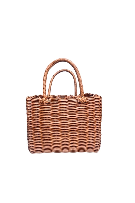 Woven Beach Handbag Handwoven Wicker Straw Purse Straw Beach Tote Bag Synthetic Wicker Basket Clutch Heavy Duty Rattan Shopping Totes Roomy Open Top Wear Resistant Basket Caramel Brown