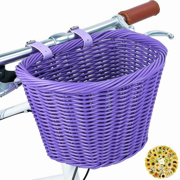 Woven Bike Basket with 50 Pcs Stickers, Semicircle Basket for Unisex Adult Bike Handlebar, Basket for Women Men Teen, for Cycling Cruiser Bike Mountain Bike Folding Bike E-Bike, Home Decorations