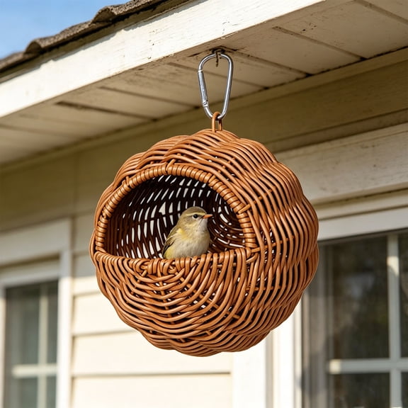 Woven Bird Nest Hut Synthetic Cane Hanging Parrot Bed with Liners Cozy Enclosure Cage Accessories for Small Parrots and Birds Indoor Outdoor