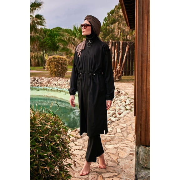 Woven Black Burkini Modest Swimwear M2401 USA