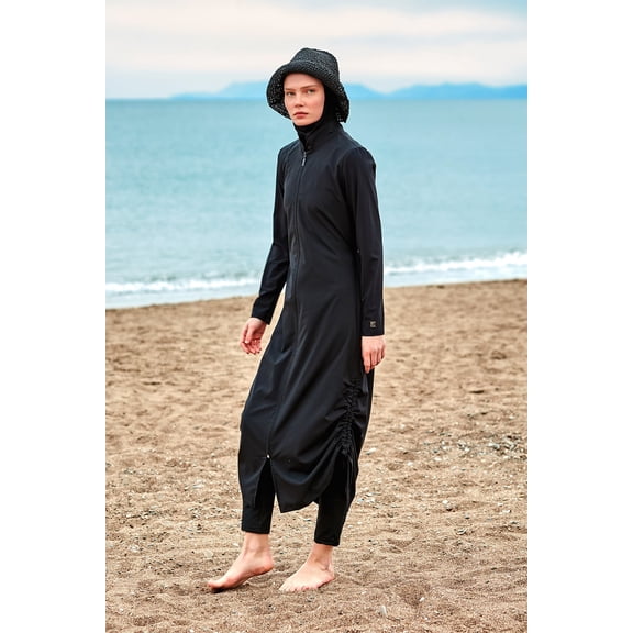 Woven Black Burkini Modest Swimwear M2415