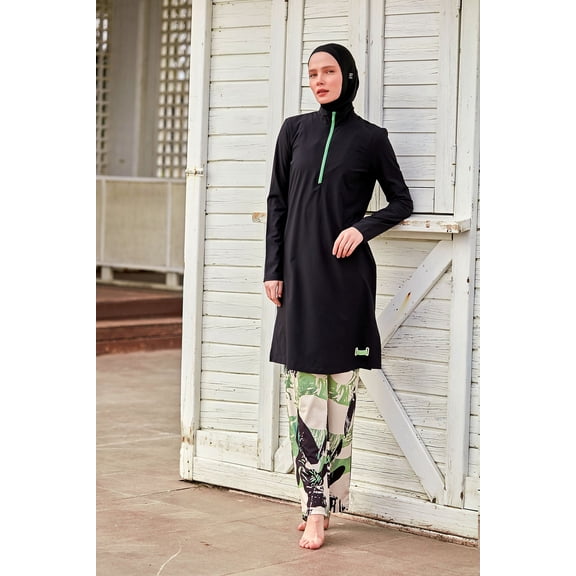 Woven Black Burkini Modest Swimwear M2425